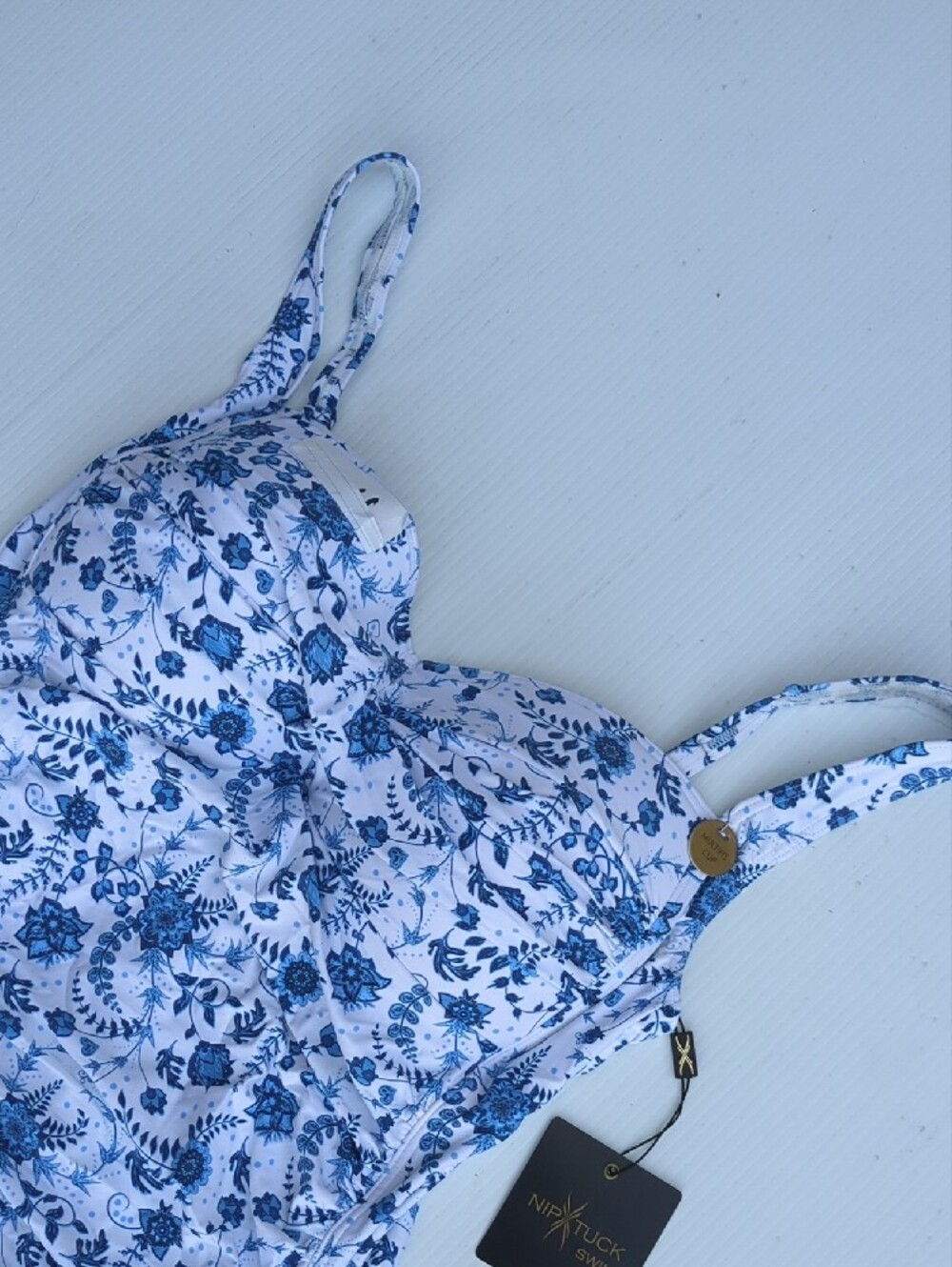 Nautuck Women's Swim White & Blue Floral One-Piece Swimsuit, Size 12 - Picture 2 of 11